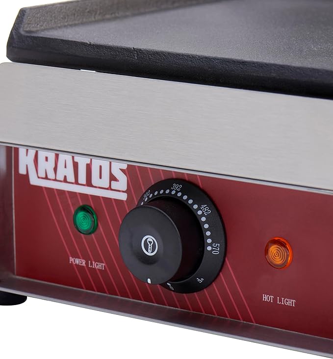 Kratos Commercial Electric Panini Sandwich Grill with Smooth Plates, 9" x 9" Cooking Surface, Commercial Countertop Panini Press, 120V, 1750W (29Y-018)