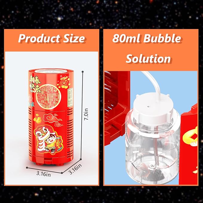Fireworks Bubble Machine with 80 ml Bubble Solution, Portable Automatic Bubble Machine with Lights and Closeable Music, Bubble Maker Toys for Kids Outside Activities Parties Wedding Christmas