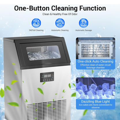 Commercial Ice Maker Machine 200LBS/24H, Under Counter Ice Machine with 50 LBS Storage Bin, 55 Ice Cubes in 8-12 Mins, Self Cleaning Free Standing Ice Maker for Home/Bar/Restaurant (200LBS / 24H)