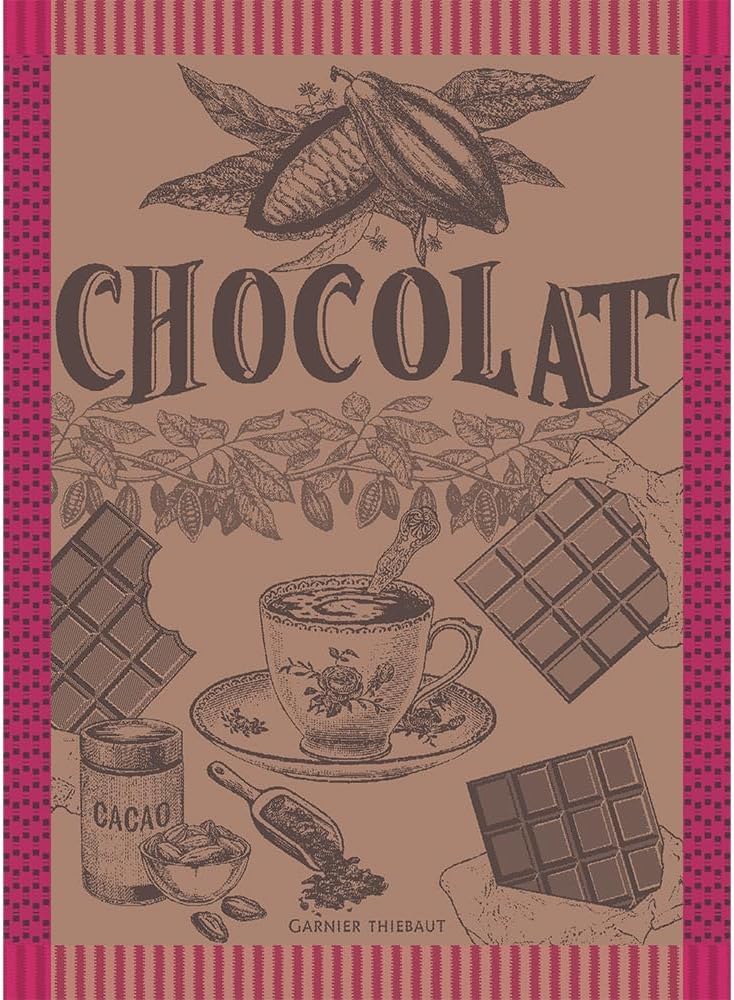 Garnier Thiebaut Tasse De Chocolat Fuchsia (Cup of Fuchsia Chocolate) French Kitchen Towel 22"x30", Cotton, Jacquard