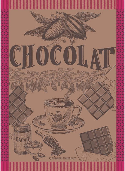 Garnier Thiebaut Tasse De Chocolat Fuchsia (Cup of Fuchsia Chocolate) French Kitchen Towel 22"x30", Cotton, Jacquard