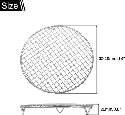 uxcell Round Cooking Rack with Legs, Dia 9.4 Inch 304 Stainless Steel Barbecue Grill for Cooking Baking Barbecue Air Fryer Racks, Silver