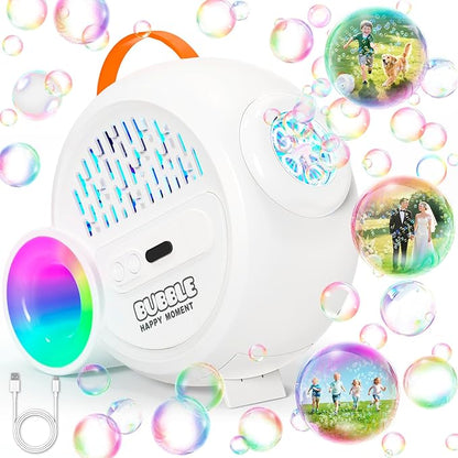 Rechargeable Bubble Machine with Upgrade RGB LED 16 Million Colors, 20000+ Bubbles Per Minute, Portable Bubble Maker for Kids, Weddings, Birthday Parties, Outdoor, Plug in or Battery Power