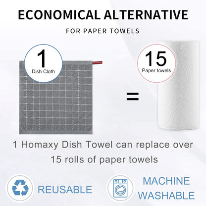 Homaxy 100% Cotton Terry Kitchen Dish Cloths, Ultra Soft and Absorbent Dish Towels for Kitchen, Suitable for Drying and Washing Dishes, 12 Pack, 12 x 12 Inches, Grey