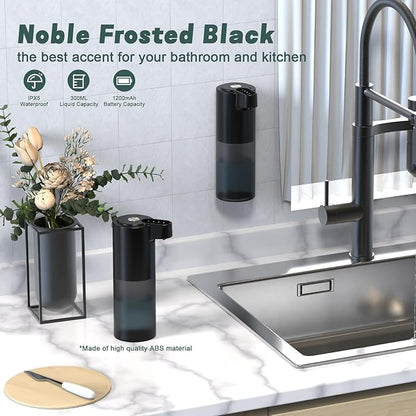 Automatic Dish Soap Dispenser for Kitchen Wall Mounted Touchless Liquid Soap Dispenser USB C Rechargeable for Hand for Bathroom IPX5 Waterproof, Matte Black