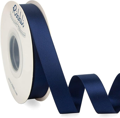 Ribbli Navy Satin Ribbon 5/8 inch x Continuous 25 Yards,Double Faced Satin Use for Craft, Gift Wrapping, Christmas Ornaments, Hair Bows, Bouquet Bows