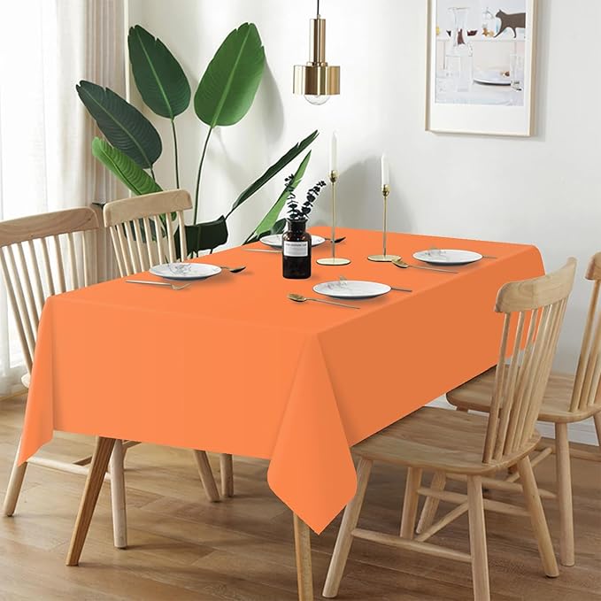 QIKSION Orange Plastic Table Cloth Disposable 2 Pack, 54 x 108 Inch Tablecloths for Party, Graduation, Halloween, Thanksgiving Decorations, Harvest, Fall, Rectangle Table Cover