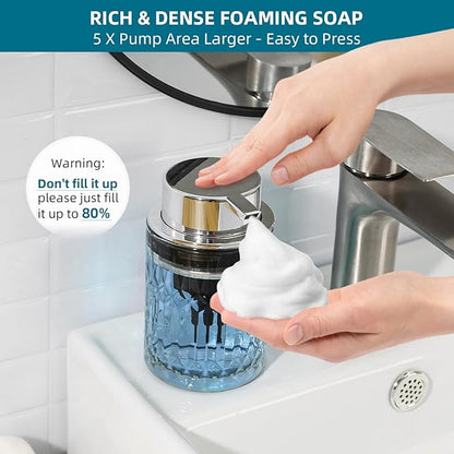 RYTOXILO Foaming Soap Dispenser, 2 Pack Clear Glass Foam Hand Soap Dispenser for Bathroom, Refillable 7.8 Fl Oz Foamy Pump Bottle with Plastic Sliver Pump, Modern Dish Soap Foam Dispenser Container