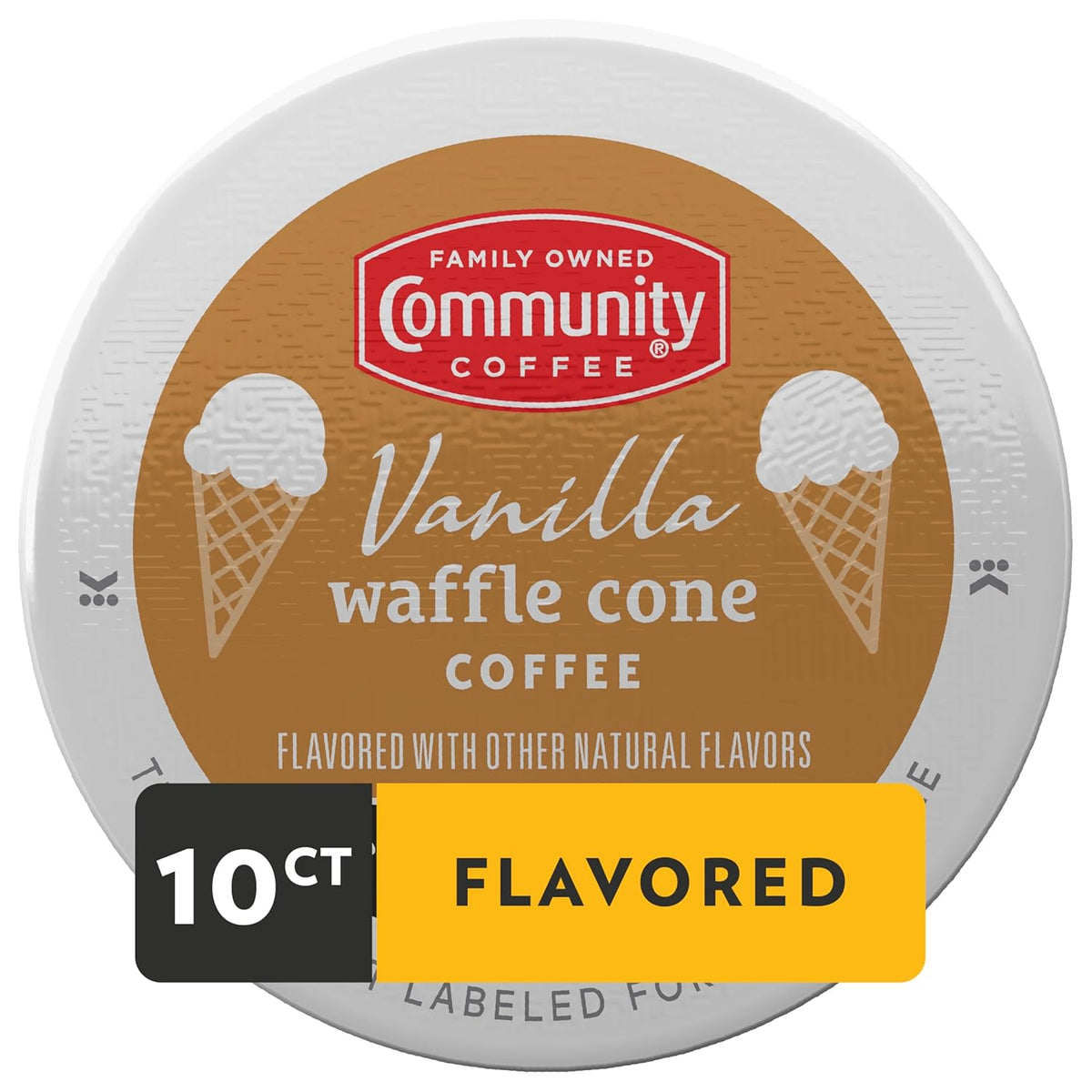 Community Coffee Vanilla Waffle Cone Ice Cream Flavored, 10 Count Coffee Pods, Compatible with Keurig 2.0 K-cup Brewers, 10 Count