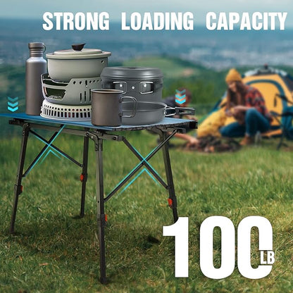 VILLEY Portable Camping Table with Adjustable Legs, Lightweight Aluminum Folding Beach Table with Carrying Bag for Outdoor Cooking, Picnic, Beach, Backyards, BBQ and Party - Blue