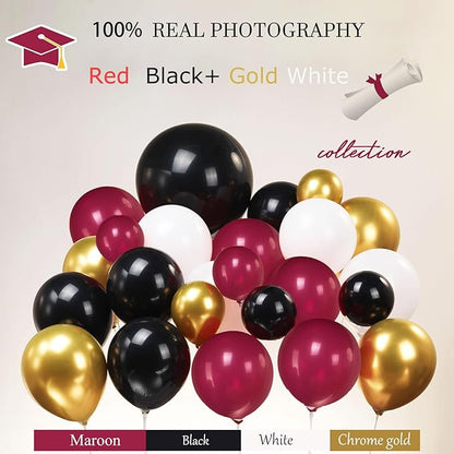 Maroon Themed Graduation Balloon Garland Arch Kit with foil Balloons for High School College students graduate class of 2026 Prom Congrats Party Decorations Backdrop (Burgundy black white gold)