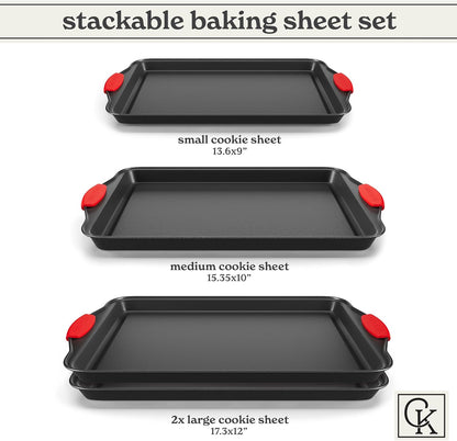 Country Kitchen Nonstick Stackable Bakeware Set - Heavy Duty, Durable, Easy Release Baking Set, Red, 4 Pcs