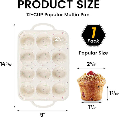 1Pack Silicone Muffin Pan for Baking with Metal Reinforced Frame, 12 Cup Regular Size Cupcake Pan, BPA Free Silicone Muffin Tray