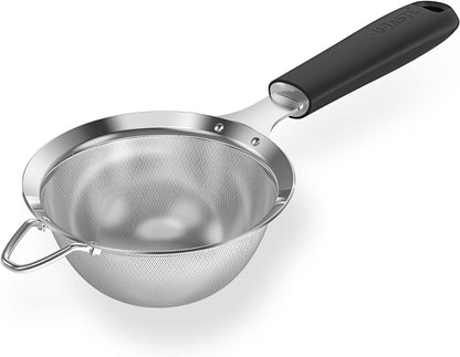 18/8 Stainless Steel Mesh Strainer: U-Taste 3.9 Inch Kitchen Fine Mesh Sieve Food Colander with Riveted Sturdy Silicone Handle and 30 Mesh Hole for