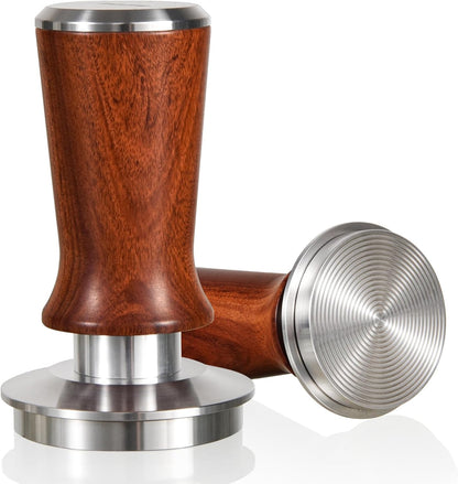 58.5mm Espresso Hand Tamper, Dual Calibrated Spring Loaded Coffee Tamper with Stainless Steel Ripple Base, Pro-barista 30lbs Espresso Tamper with Red Rosewood Handle Fits 58mm Portafilter