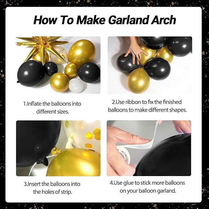 Black and Gold Graduation Decorations with Gold Confetti Black White Balloons Gold Fringe Curtain Banner for Graduation Decorations 2026
