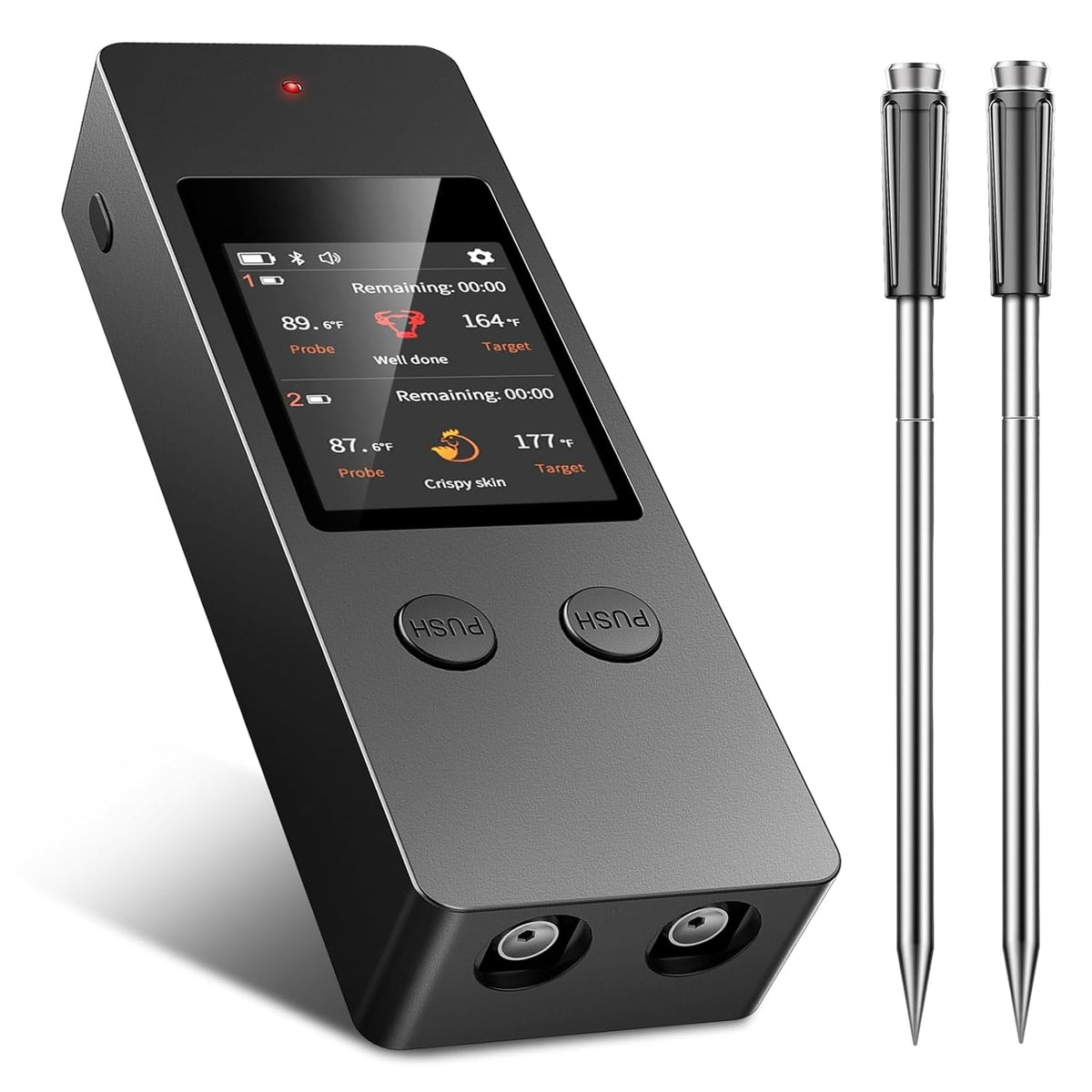 Smart Wireless Meat Thermometer, []，2 Upgraded Ultra-Thin Probe，No App＆Large HD Touch Screen，800FT Range，1000°F Heat Safe,IP67 Waterproof