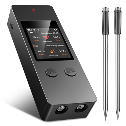 Smart Wireless Meat Thermometer, []，2 Upgraded Ultra-Thin Probe，No App＆Large HD Touch Screen，800FT Range，1000°F Heat Safe,IP67 Waterproof