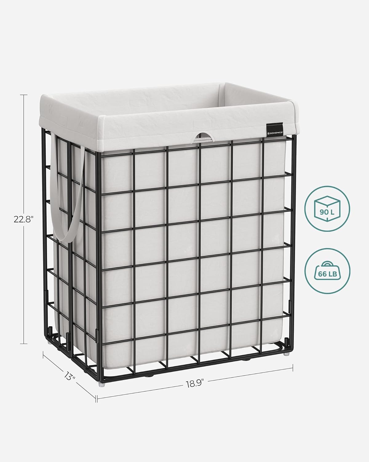 SONGMICS Laundry Hamper, 23.8 Gal. (90L) Laundry Basket, Collapsible Clothes Hamper, Black and White ULCB190W01