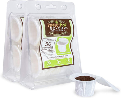 Perfect Pod EZ-Cup Paper Filters with Lid for Reusable Coffee Pods, 100 Ct