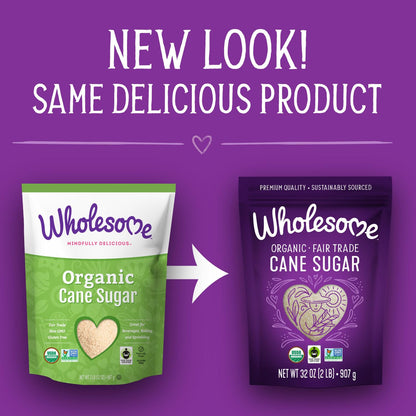 Wholesome Sweeteners 32-Ounce Organic Cane Sugar, Fair Trade, Non GMO, Gluten Free, Pure & Vegan, for Baking and Sweetening, 1 Pack