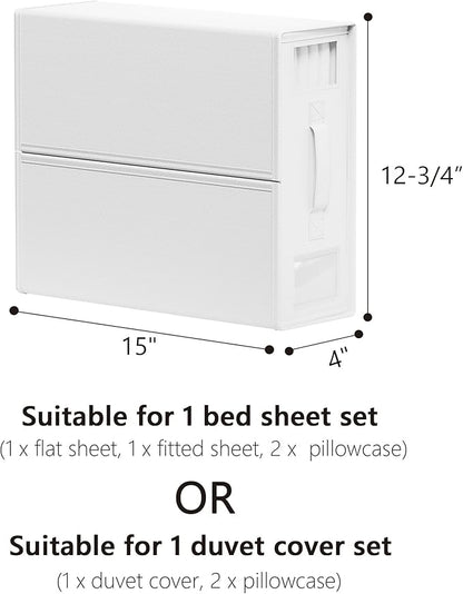 SheetCube Bed Sheet Organizers and Storage 4 Pack, Foldable Linen Closet Organizer with Window and Label, Bedding Folder Storage Box Container for Blanket, Duvet Cover Set, Bed Sheet Set - White