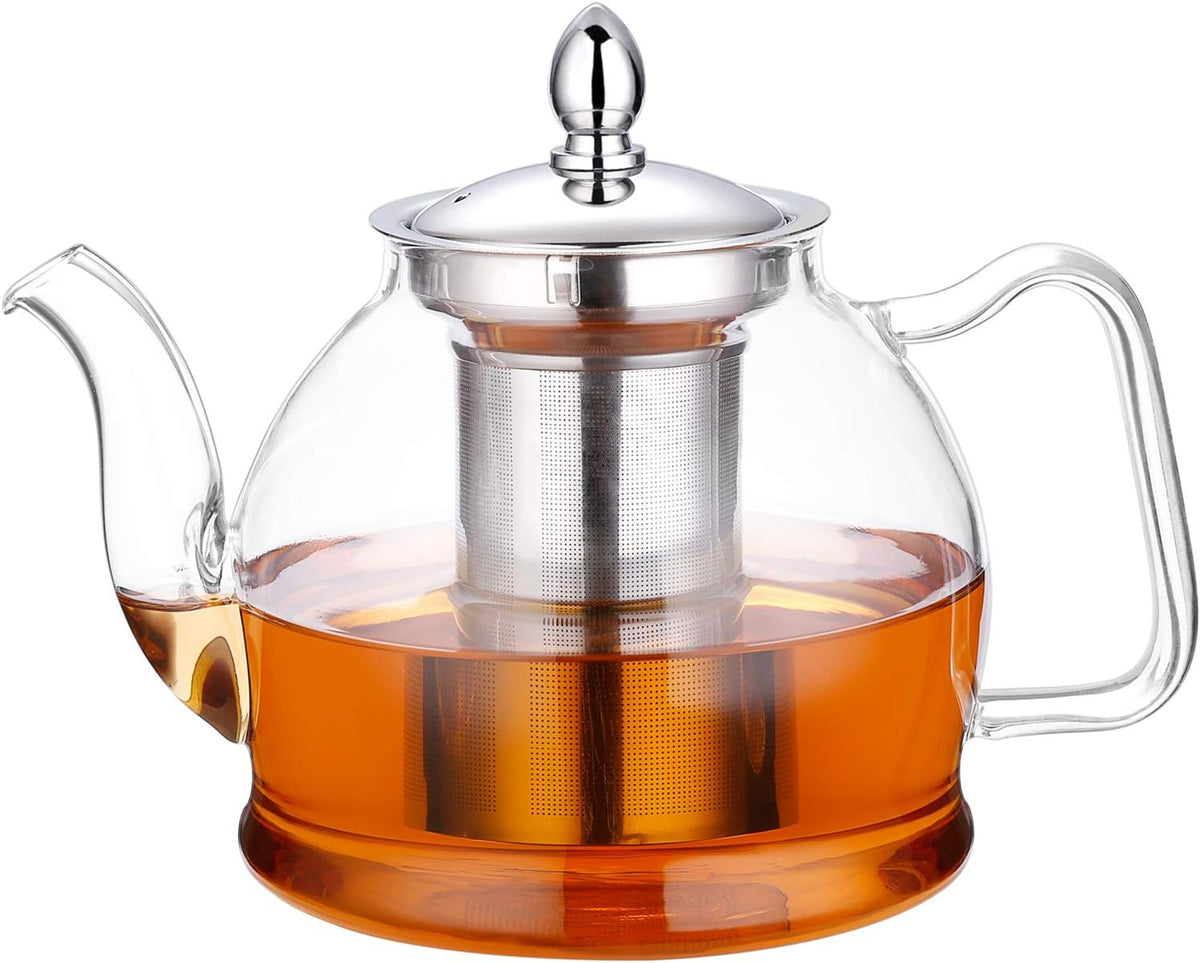 Hiware 1000ml Glass Teapot with Removable Infuser, Stovetop Safe Tea Kettle, Blooming and Loose Leaf Tea Maker Set