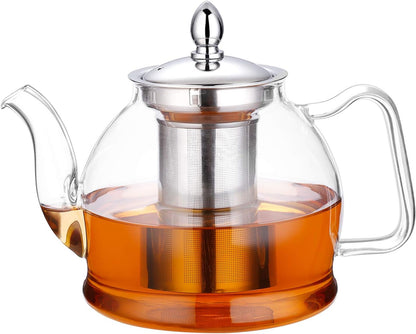 Hiware 1000ml Glass Teapot with Removable Infuser, Stovetop Safe Tea Kettle, Blooming and Loose Leaf Tea Maker Set
