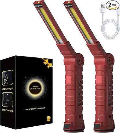 Rechargeable Work Light for Mechanics, Tool Fathers Day Dad Gifts for Men Him Husband Birthday Torch Grill Light Inspection Lamp with Magnetic Base Hook, 5 Modes 360° Rotate Car Repair 2 Pack
