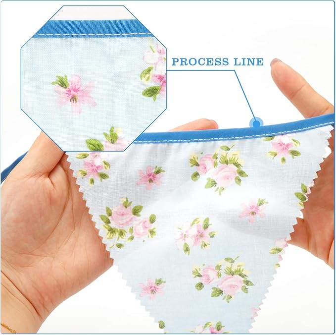 jijAcraft 39Ft Triangle Bunting Banner, 42Pcs Tea Floral Party Bunting Cotton Fabric Flags Pennant Garlands for Birthday Party, Wedding, Baby Shower, Outdoor and Home Decorations (Blue)