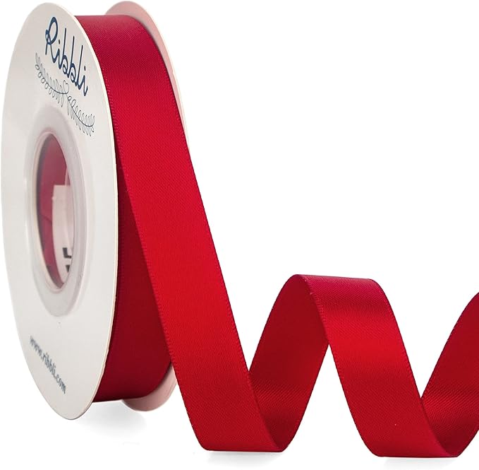 Ribbli Red Satin Ribbon 5/8 inch x Continuous 25 Yards,Double Faced Satin Use for Craft, Gift Wrapping, Christmas Ornaments, Hair Bows, Bouquet Bows