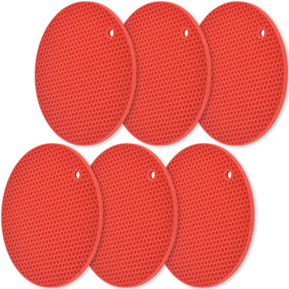 homEdge Silicone Trivets Mat, 6 Packs Multipurpose Non Slip Heat Resistant Pot Holder-Red