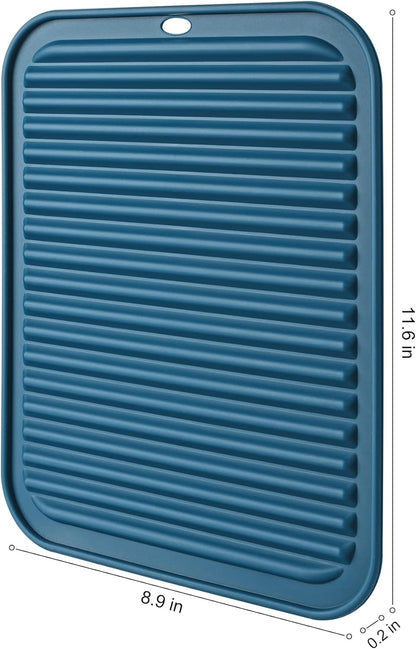 HOTEC BPA Free Silicone Trivets for Hot pots and Pans, 446℉ Heat Resistant for Kitchen Counter Dish Drying Mat, Set of 2 Classic Blue