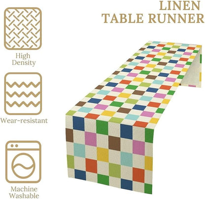 Colorful Checkered Table Runner, Vintage 60s 70s Cute Modern Geometric Table Runner for Party Kitchen Dining Home Outdoor Banquet 13x90in