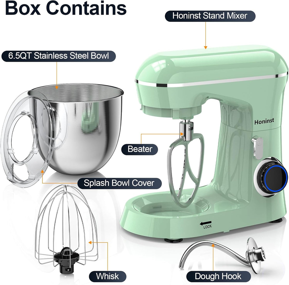 Stand Mixer, 6.5QT 10-Speed Tilt-Head Electric Stand Mixer, 3-In-1 Kitchen Mixer with Bowl, Dough Hook, Whisk and Beater, Food Mixer for Baking, Cake and Most Home Cooks, Light Green