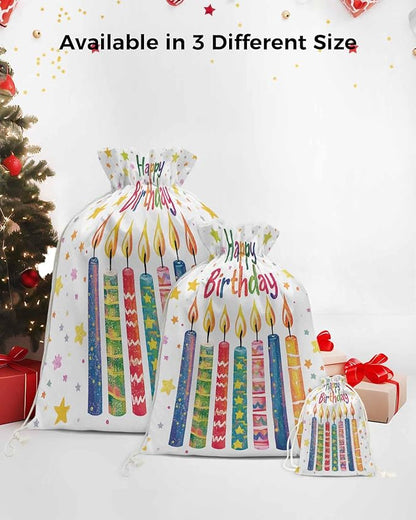 Victoroes Happy Birthday Drawstring Gift Bags 10 Pieces, 5" x 7" Small Colorful Star Candles Gift Bag Reusable Fabric Wrap Bags for Wedding Party Birthday Christmas Seasonal Holiday