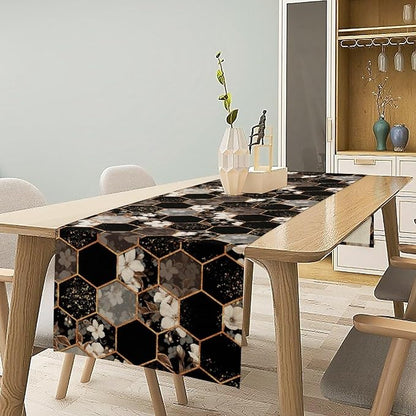 Marble Table Runner, Spring Floral Marble Geometric Texture Pattern Table Runner for Wedding Home Living Room Party Dining Kitchen 13x36in