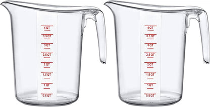 Amazing Abby - Melissa - 128-Ounce Plastic Measuring Pitcher (2-Pack), 16-Cup (4-Quart) Food-Grade Measuring Jug, Unbreakable, Stackable, Dishwasher-Safe, Great for Oil, Vinegar, Flour, and More