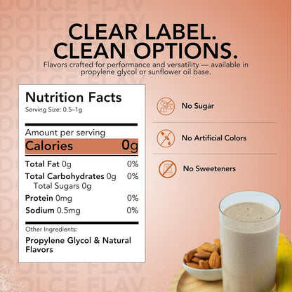 Dolce Flav Natural Almond Extract – 2 Ounce Water-Soluble Kosher, Sugar-Free, Concentrated Pure Almond Flavoring for Baking, Pastries & Beverages, Includes Measured Dropper