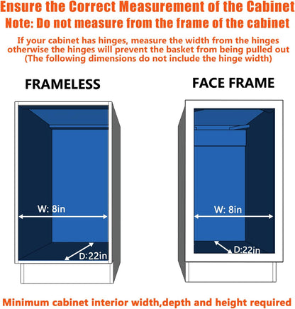ROOMTEC Pull Out Cabinet Organizer, Cabinet Pull Out Shelves 7½" W x 21½" D, Heavy Duty Cabinet Drawers Slide Out Kitchen Cabinet Organizers Storage Shelf