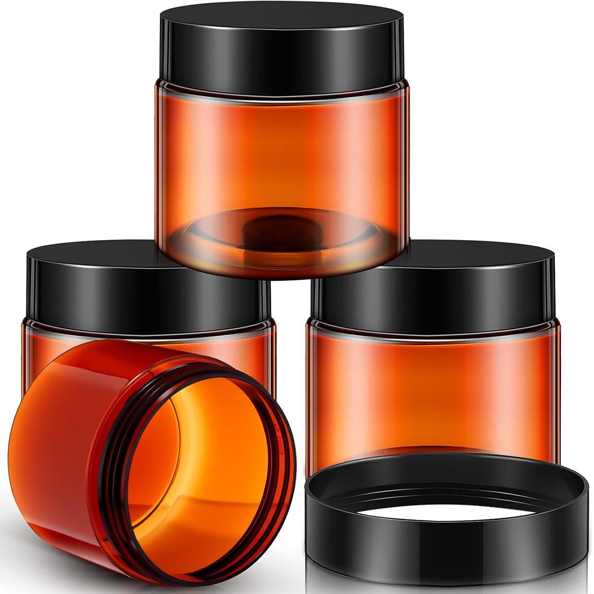 Patelai 4 Pieces Round Wide-mouth Leak Proof Plastic Container Jars with Lids for Travel Storage Makeup Beauty Products Face Creams Oils Salves Ointments DIY Making(6 Ounce,Amber)