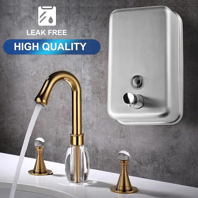 Commercial Wall Mount Stainless Steel Soap Dispenser, Corrosion Proof Lining Liquid Hand Sanitizer Dispenser Bathroom 1100ml / 37oz. (Vertical)