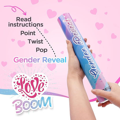 12Inches 4Pcs Gender Reveal Confetti Cannon - Biodegradable Powder & Heart Shaped Confetti Poppers - Pink, 4 Pack - Baby Girl Gender Reveal Smoke Bombs - Powder Cannon Party Poppers