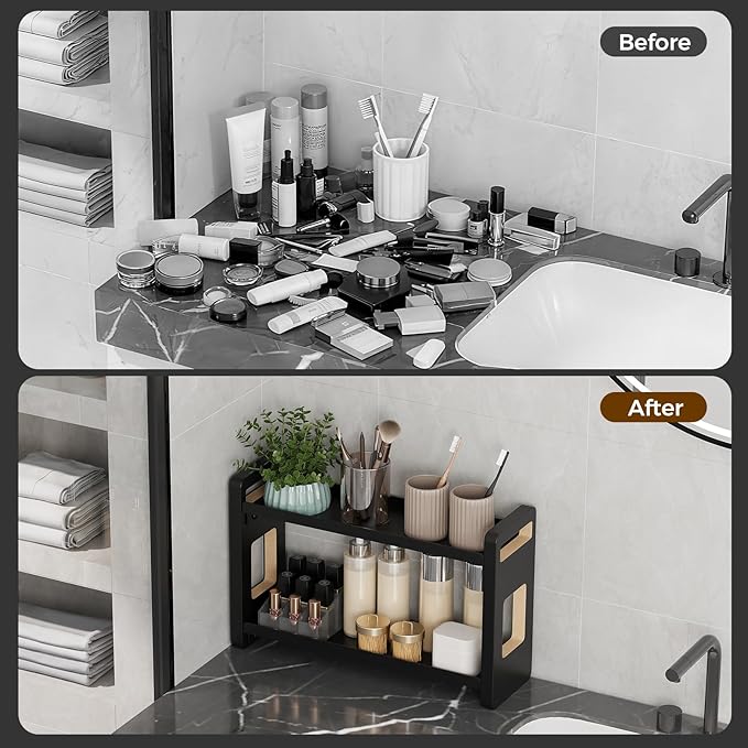 Bathroom Counter Organizer,Bathroom Counter Shelf,Bathroom Organizers,Under Sink Organizer,Cologne Organizer For Men,Cologne Cabinet,Spice Rack Organizer for Cabinet,Gifts(Black 2 Tier)