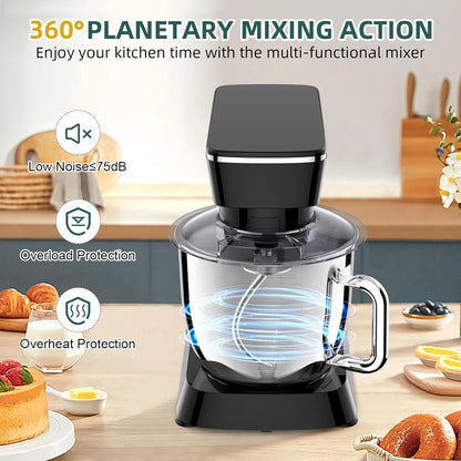 Stand Mixer, 6QT 10+P Speed Tilt-Head Kitchen Electric Mixer, Food Mixer with Stainless Steel Bowl, Dough Hook, Flat Beater, Wire Whisk