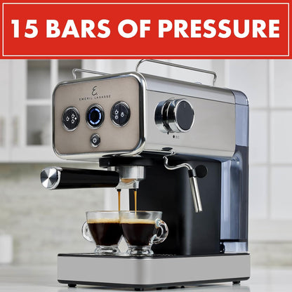 Emeril Lagasse Semi-Automatic 15-Bar Pro Espresso Machine with Milk Frother Steam Wand, Stainless Steel Finish, Double Shot