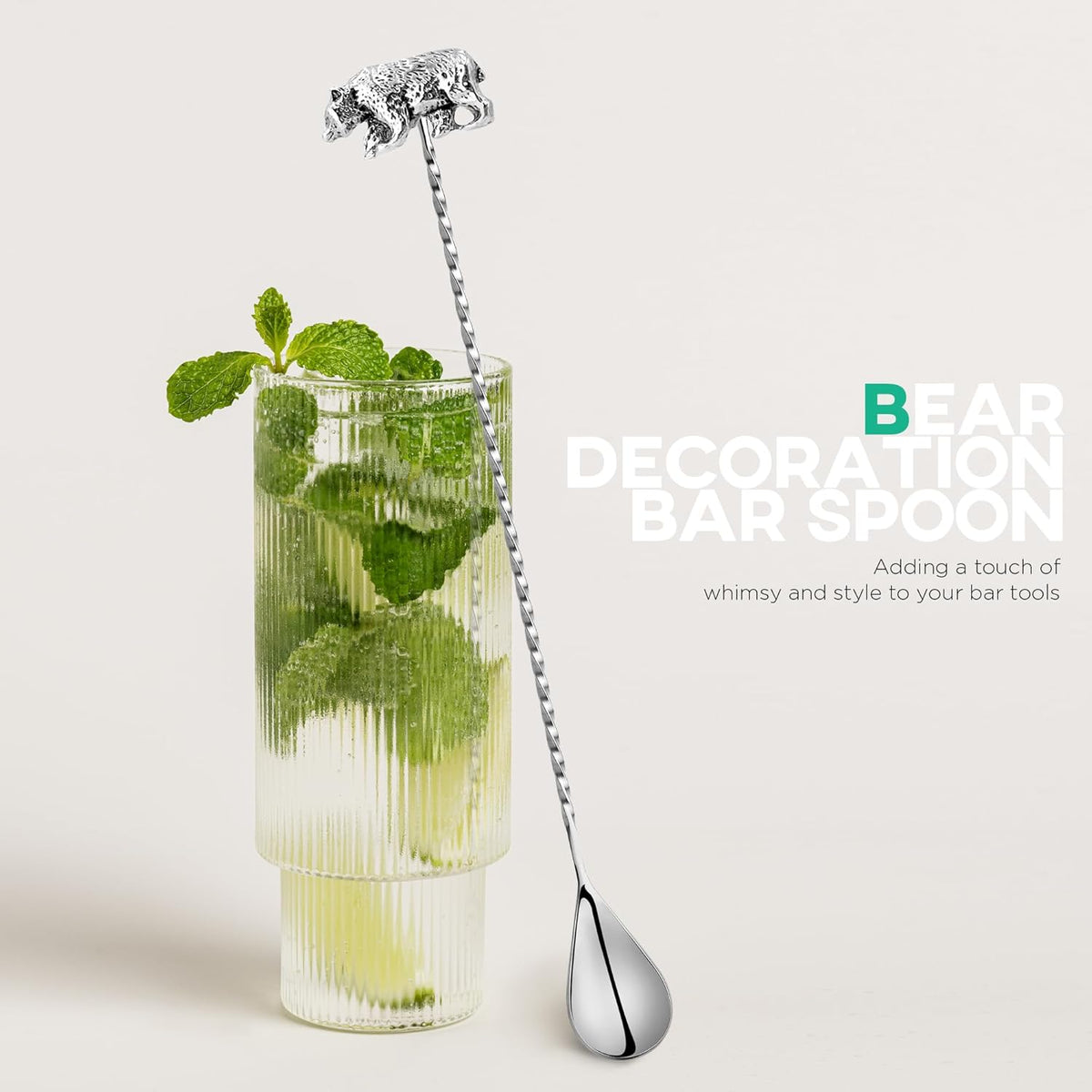 Homestia 2 Pcs Bar Spoon, 12 Inch Stainless Steel Cocktail Mixing Spoon, Long Handle Drink Mixing Spoons for Mixing Glass and Shaker