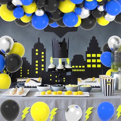 Blue Yellow Black Silver Balloon Garland Arch - Blue Black Balloons Metallic Silver Black Balloon for Birthday Graduation Retirement New Year Party Decorations