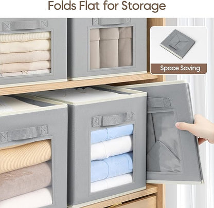 Homsorout Foldable Storage Cubes - Cubby Storage Organizer with Window, Decorative Baskets for Organizing, Fabric Bins for Clothes Storage, Closet Storage Cubes 11inch, Set of 12, Grey