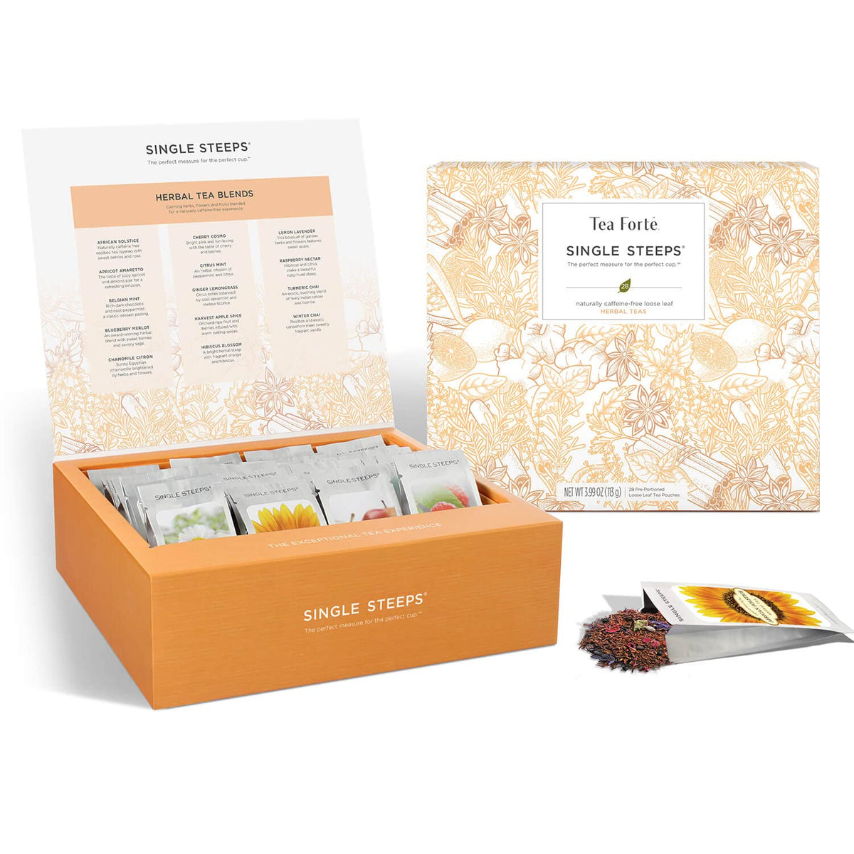 Tea Forte Herbal Tea Assortment Single Steeps Loose Leaf Premium Tea Gift Set Sampler, 28 Count